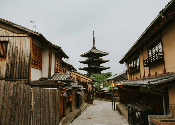 The traditional streets of the geisha district in Kyoto.